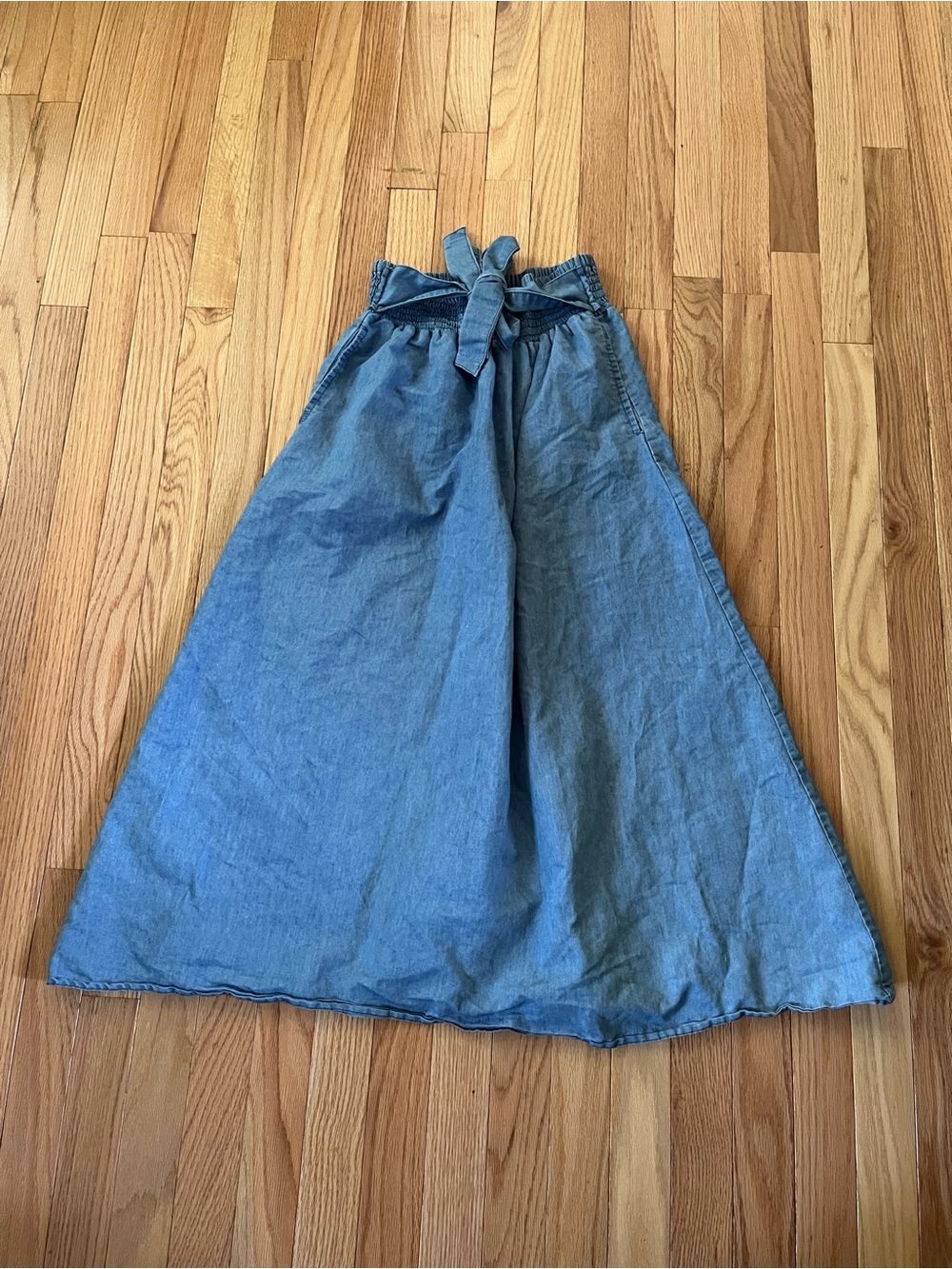 Chambray Tie Waist Denim Midi Skirt Medium Cottagecore Western Prairie Farm